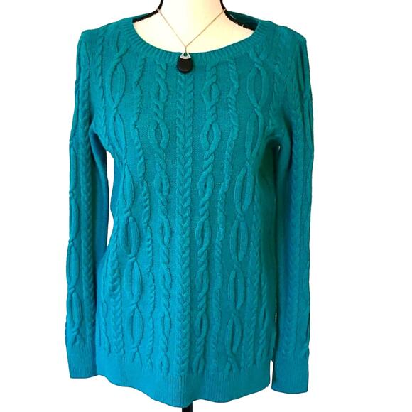 LOFT Sweater Women's XS Turquoise Cable Knit Wool Blend Preppy Career NEW - Picture 1 of 7